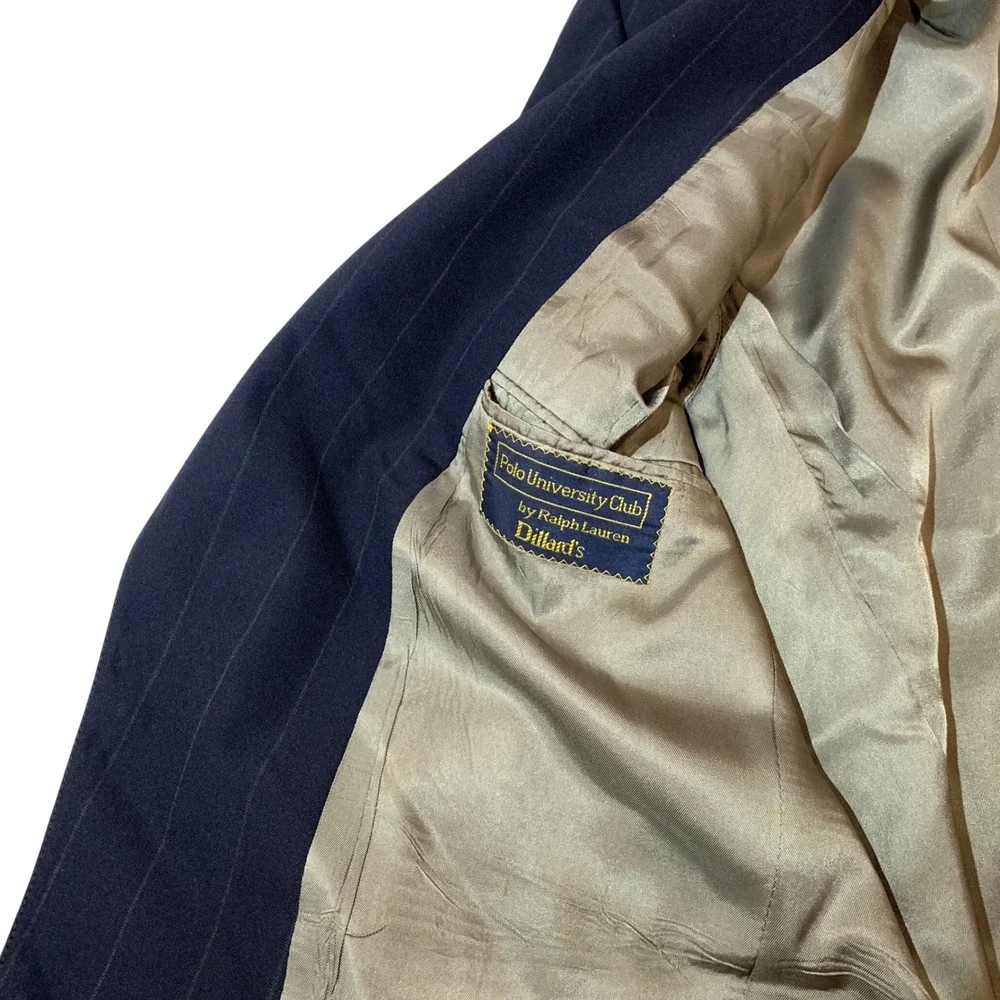 Polo Ralph Lauren University Club Mens Navy Pinstripe‎ Virgin Wool Blazer USA